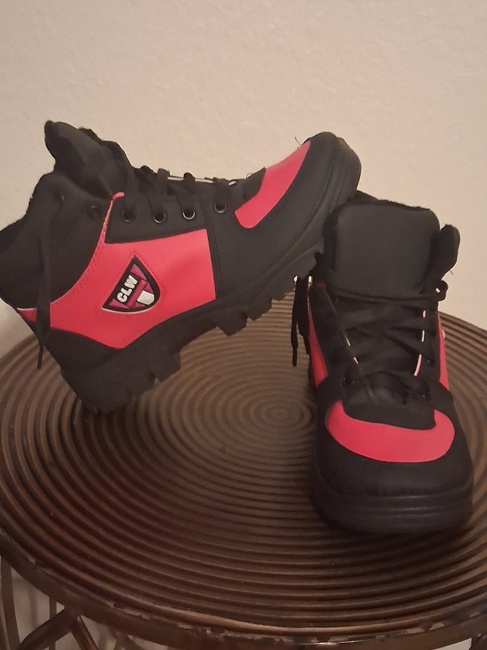 Kids' Black and Red Outdoor Lace-Up Boots